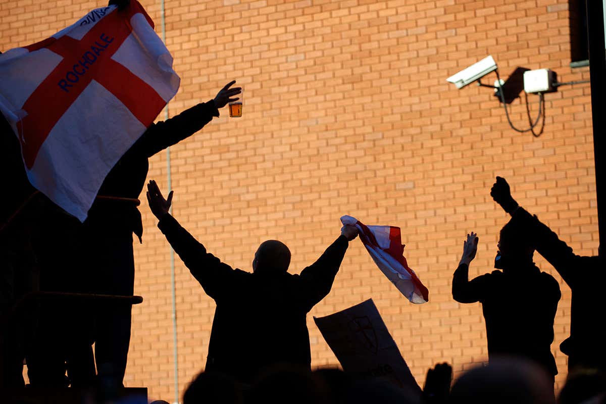 BWPNWF Members of the English Defence League (EDL) congregate outside the Jazz Pub in Preston, England before protesting on November