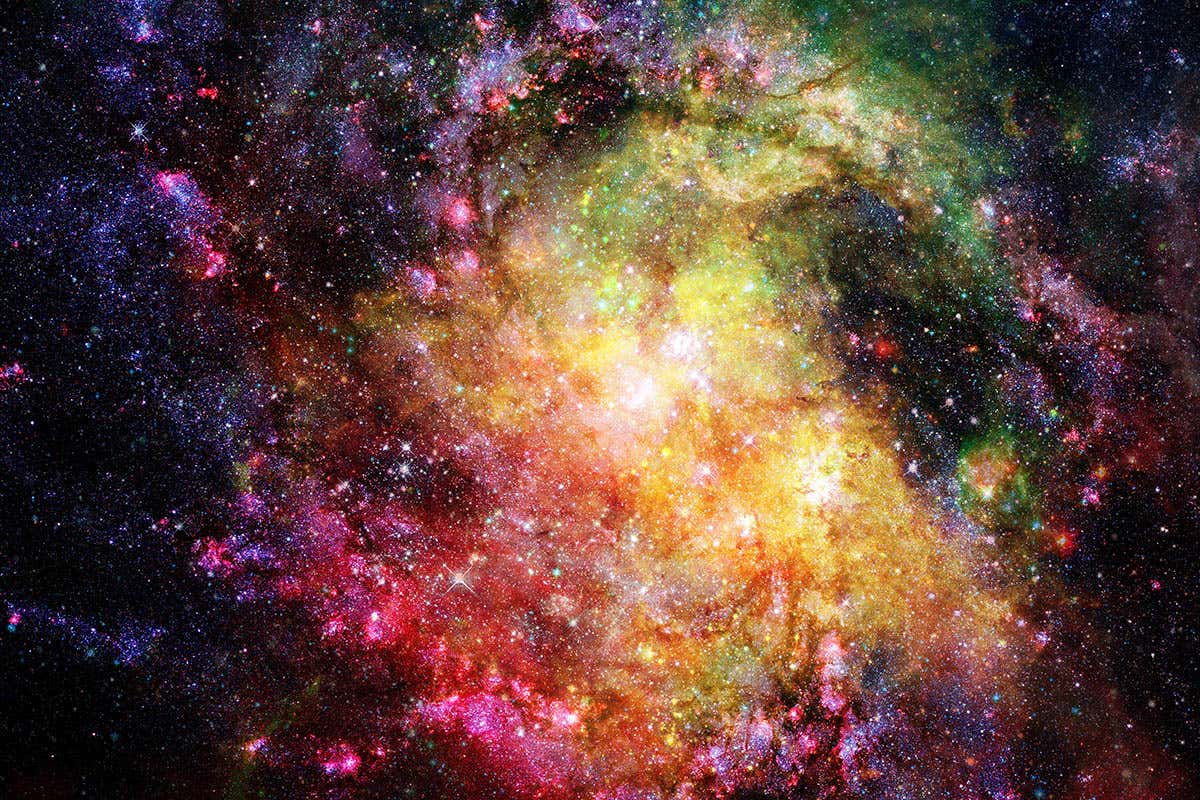 MAR4E9 Abstract bright colorful universe. Nebula night starry sky in rainbow colors. Multicolor outer space. Elements of this image furnished by NASA.