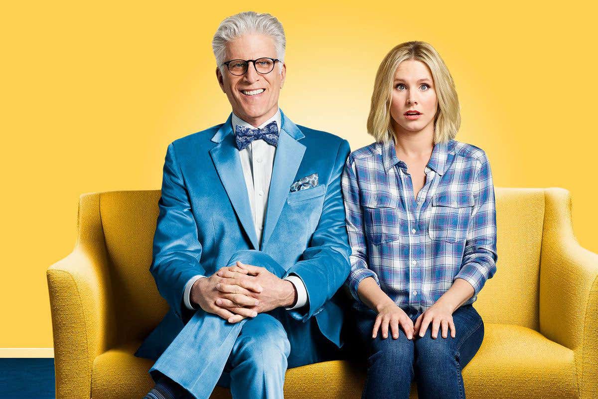 Ted Danson and Kirsten Bell as Michael and Eleanor from The Good Place