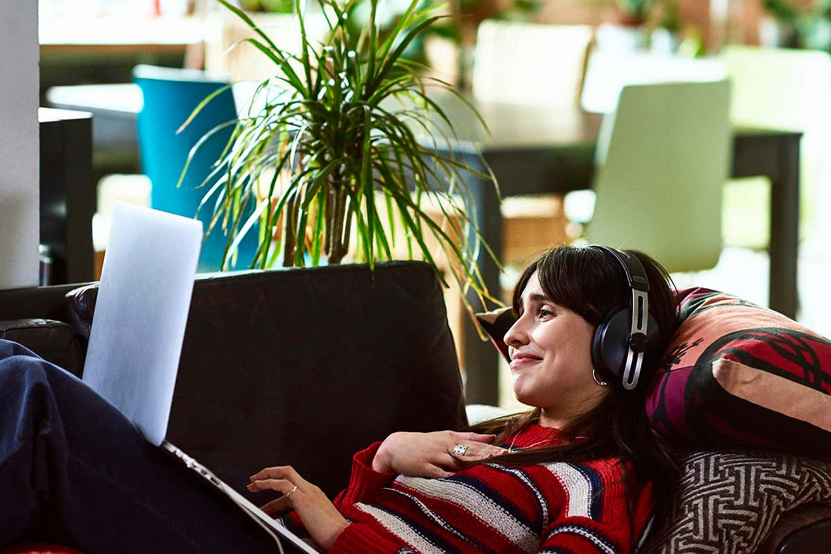 Woman watching streaming video