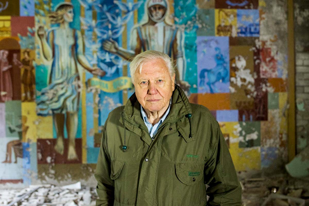 David Attenborough in Chernobyl, Ukraine while recording his latest documentary