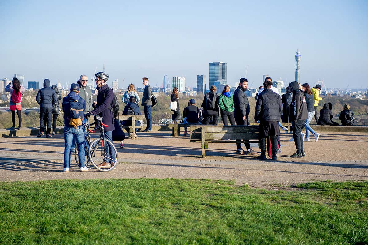 A lack of social distancing on London's Primrose Hill on 22 March