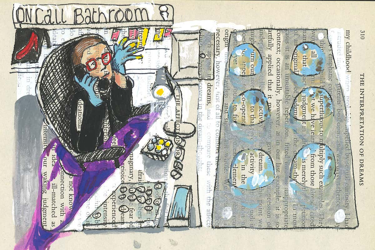 Illustration of a doctor's dream that involved her investigating quails' eggs as a possible covid-19 cure