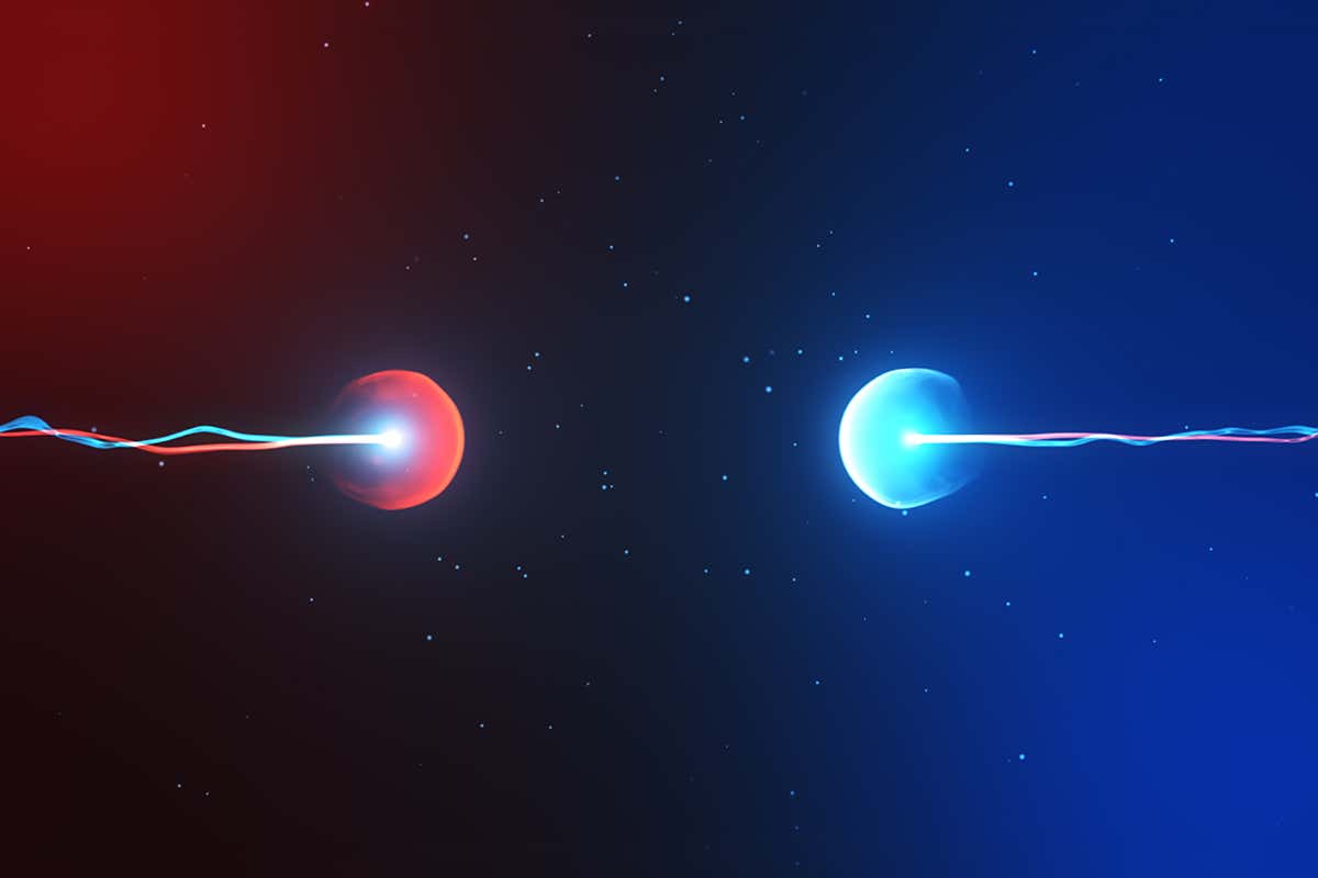 Two particles ready to collide to one another representing the weak nuclear force