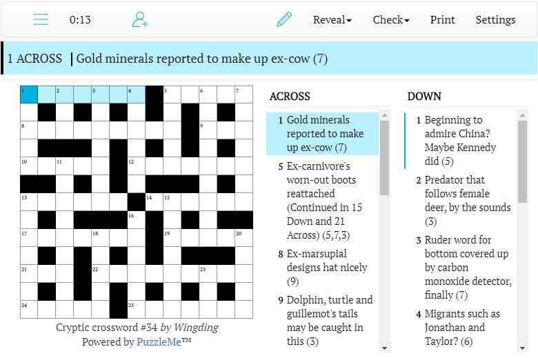 Cryptic crossword 34: Gold minerals reported to make up ex-cow (7)