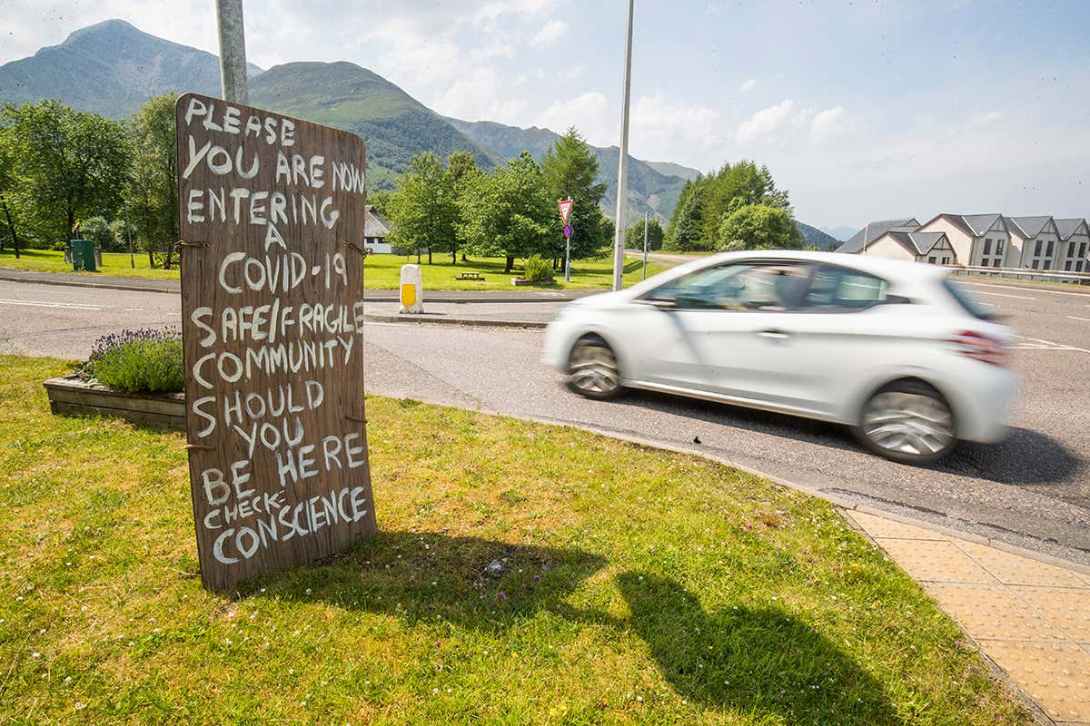 A handmade sign outside Ballachulish in Scotland’s Highlands