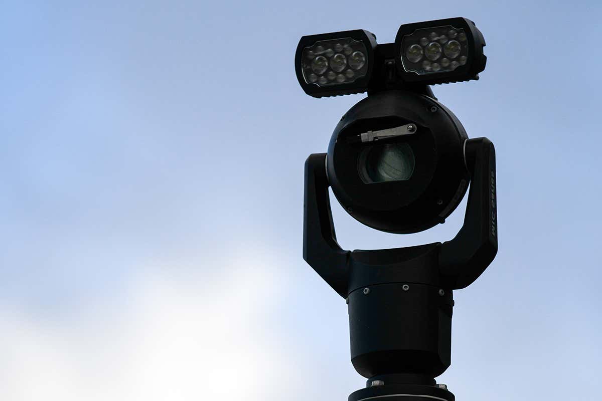 A police face recognition camera in Cardiff, Wales