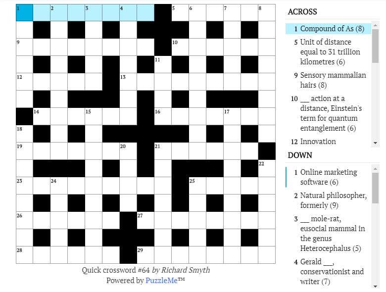 Quick crossword #64: Sensory mammalian hairs (8)