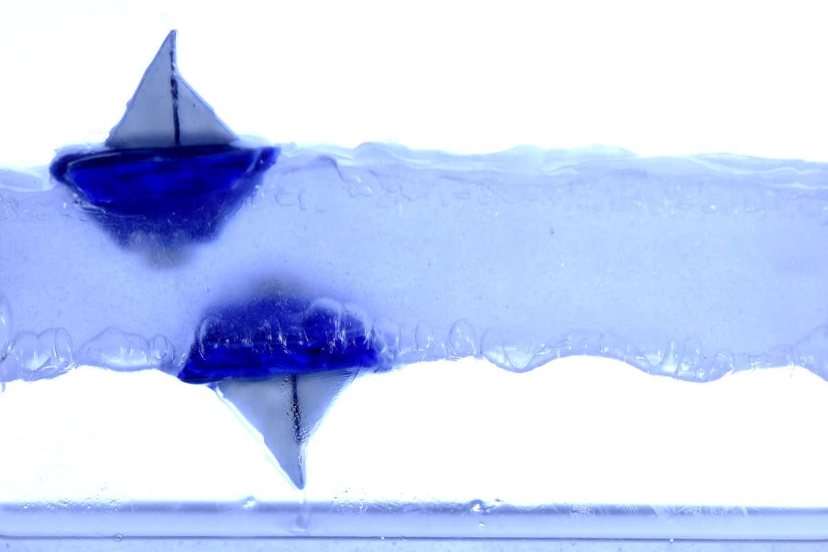 A boat floating upside down