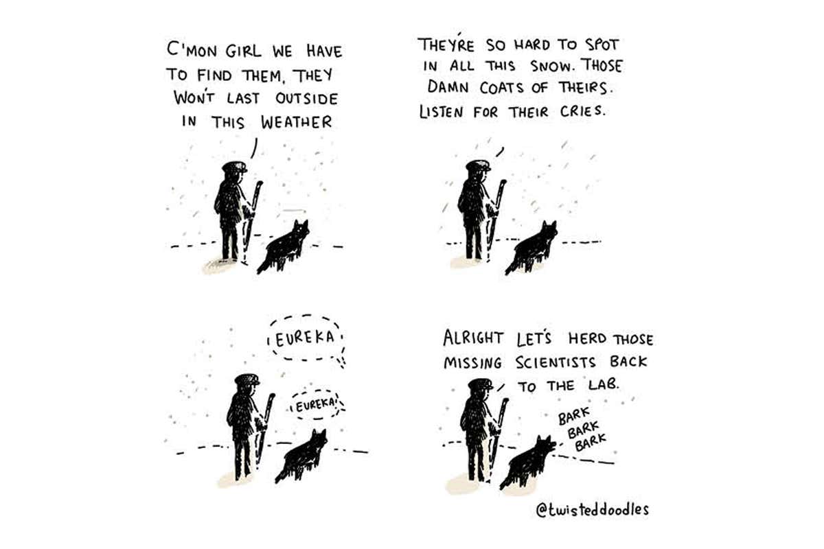 Twisteddoodles on why it's hard to spot scientists in the snow