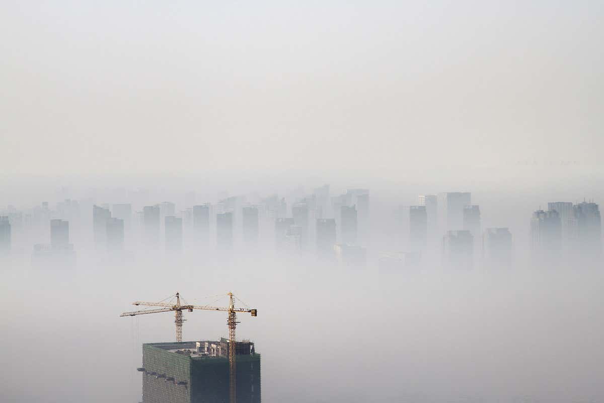 A building under construction on a polluted day in Shenyang, Liaoning province