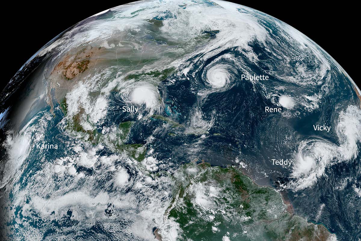 Five named tropical storms pictured in the Atlantic