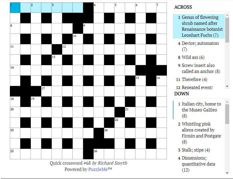 Quick crossword #68: Fourth stomach component in a ruminant (8)