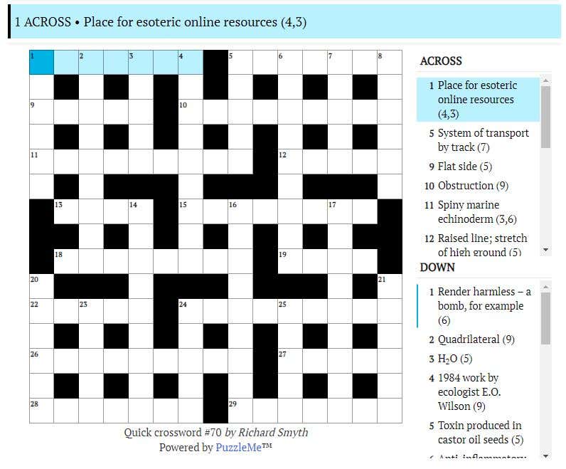 Quick crossword #70: Toxin produced in castor oil seeds (5)