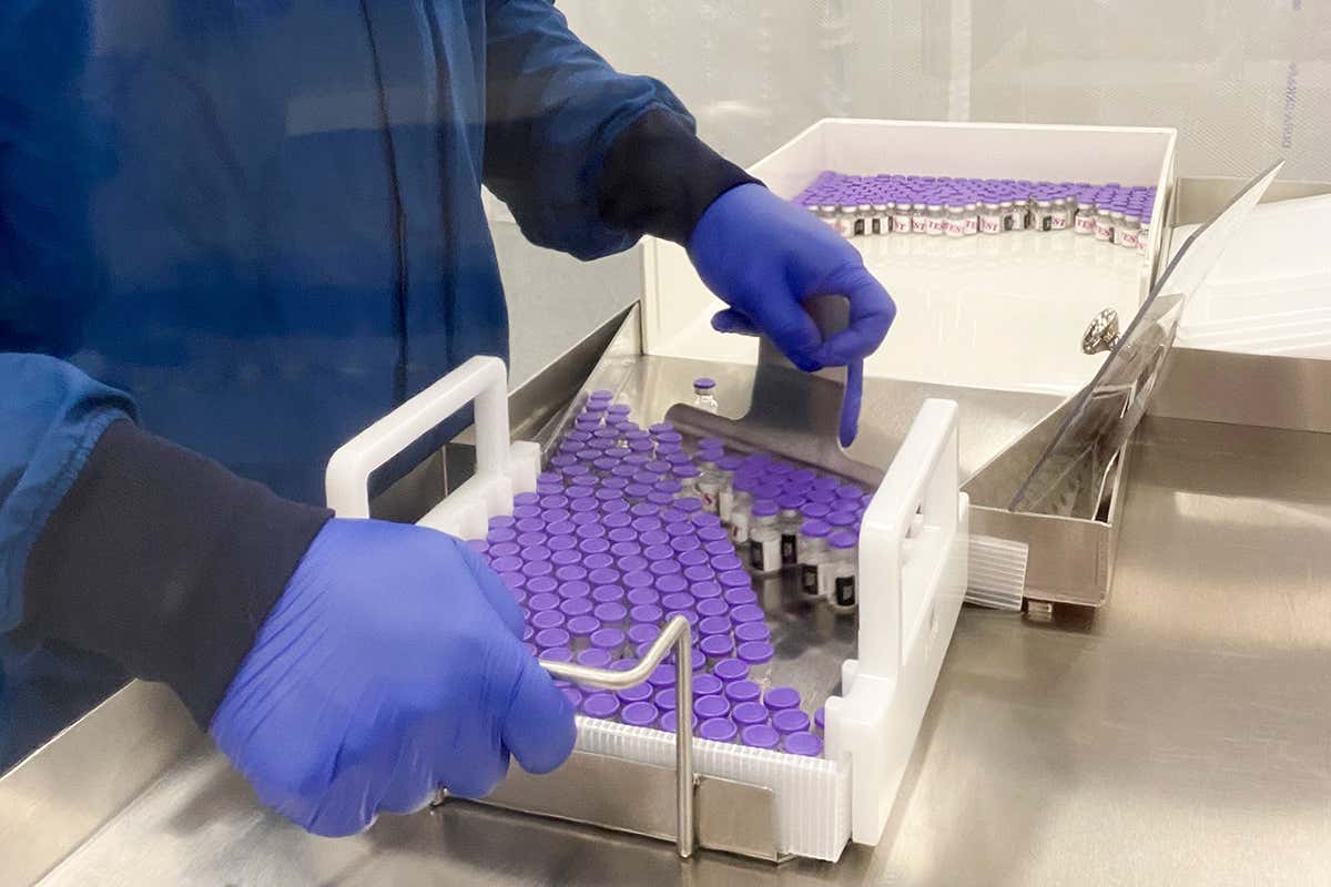 Vials of Pfizer/BioNTech coronavirus vaccine in a laboratory