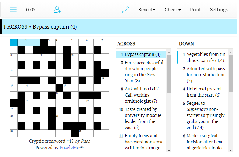 Cryptic crossword #48: Twitter embraces faux embroidery (8)