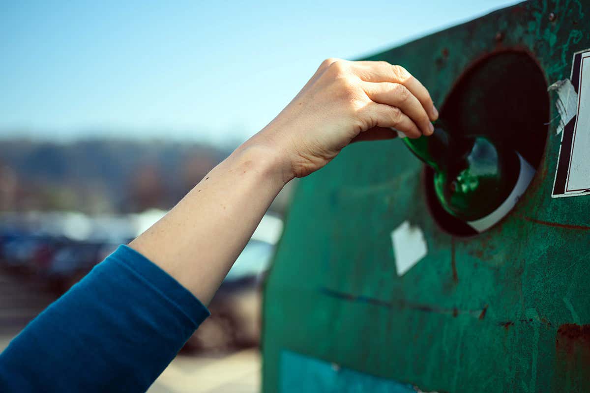Why is the noise so loud when bottles drop into the recycling hopper?