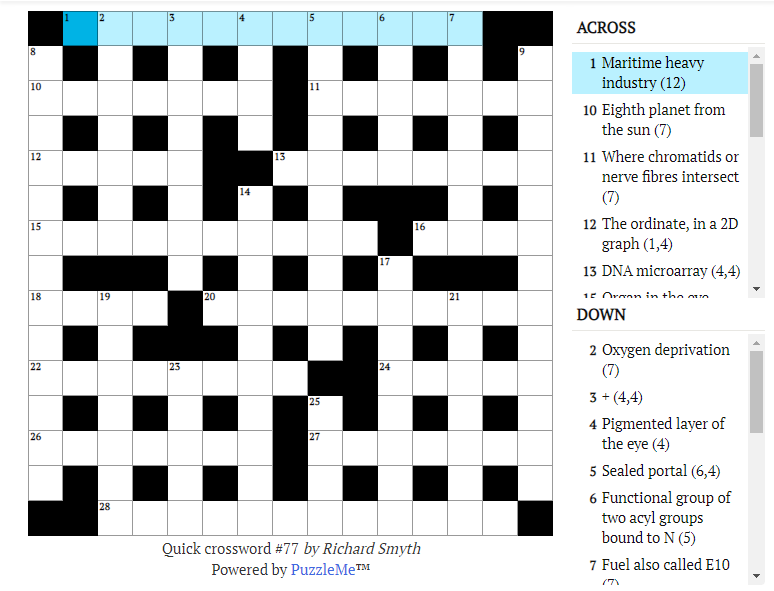 Quick crossword #77: Pigmented layer of the eye (4)