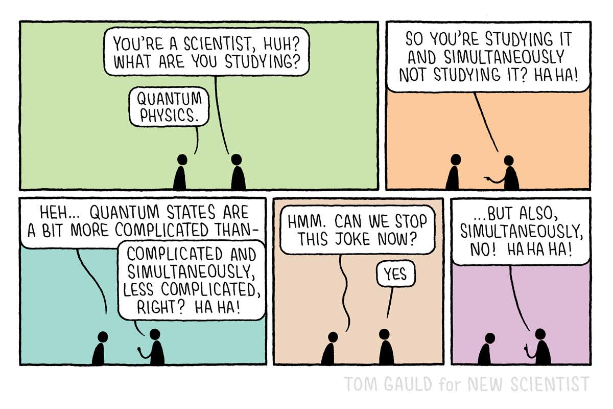 Tom Gauld tells a quantum physics joke (and simultaneously doesn't)