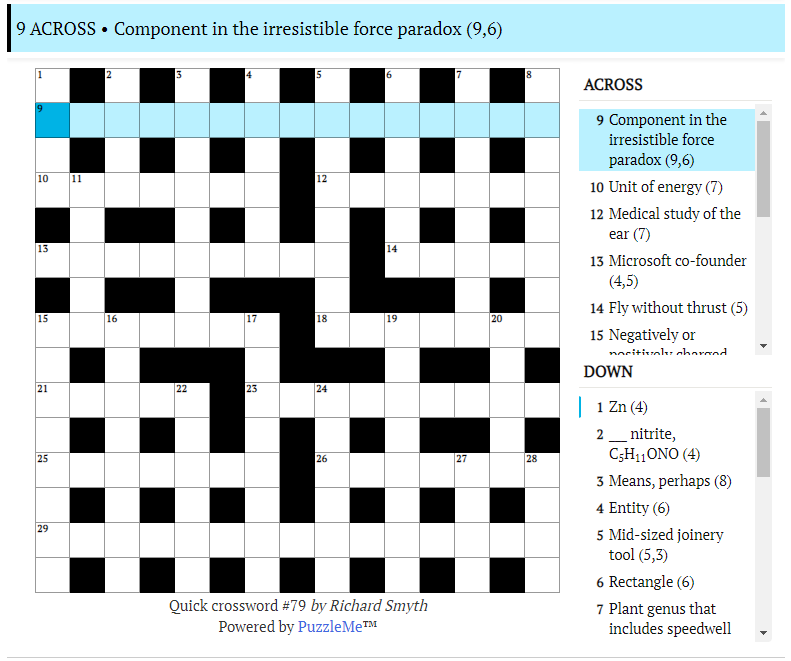 Quick crossword #79: Medical study of the ear (7)