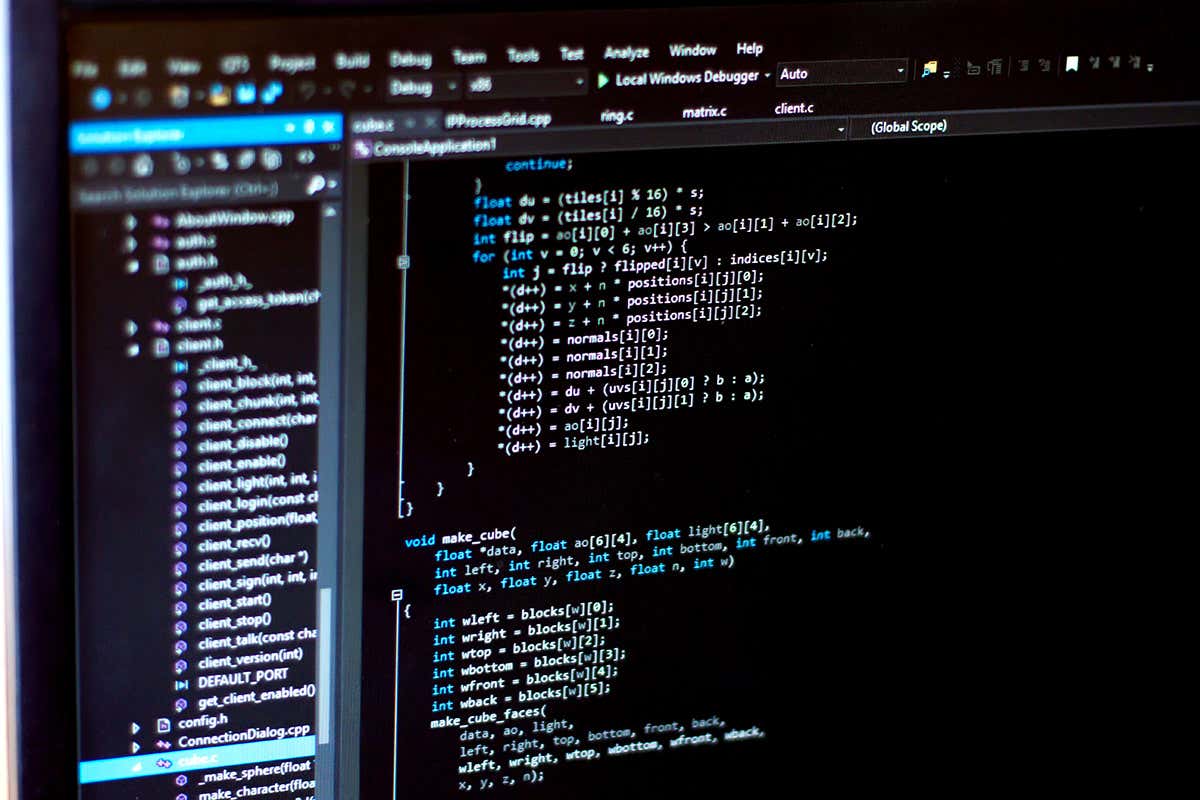 Computer code on screen