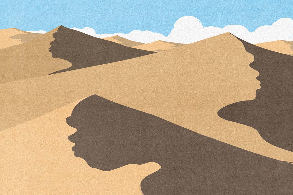 illustration of faces in the desert