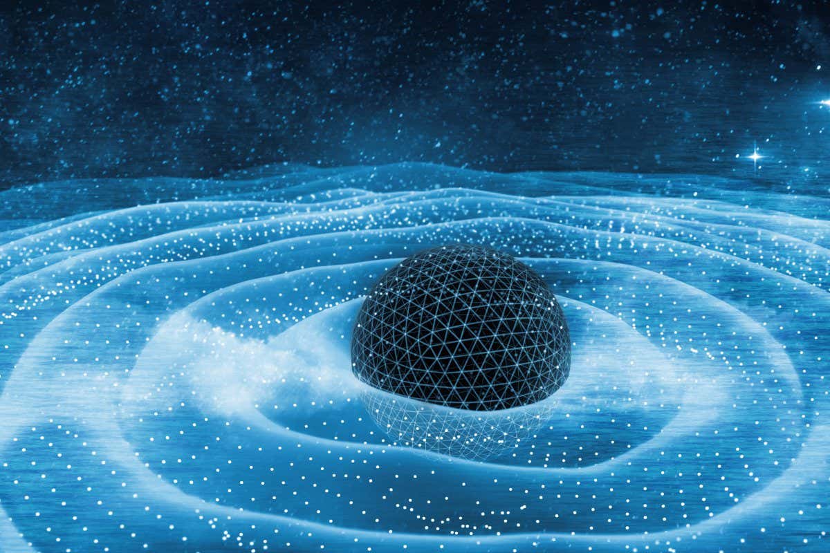 Gravitation waves around black hole in space 3D illustration