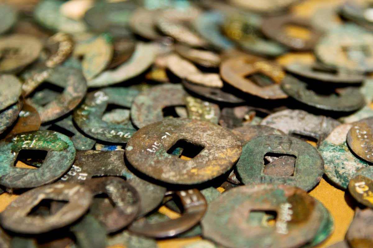 Group of ancient Chinese coins.