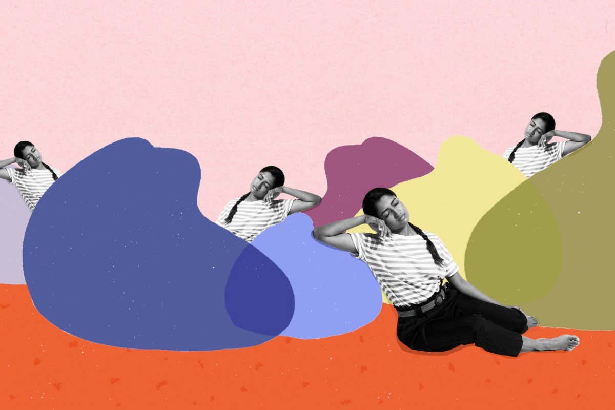 woman sleeping on beanbags