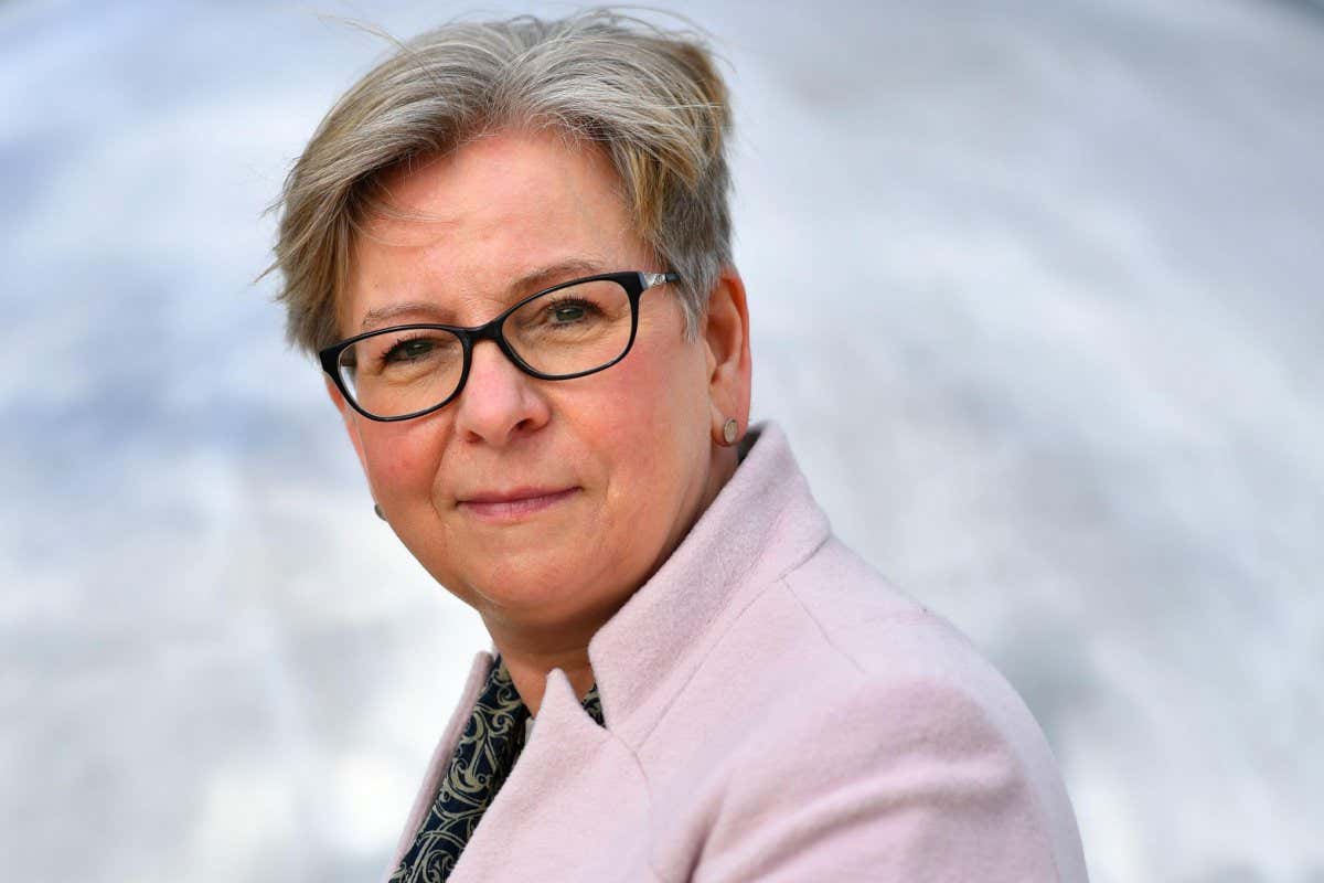 Sharon Peacock, director of COVID-19 Genomics UK, poses for a portrait on the grounds of the Wellcome Sanger Institute's 55-acre campus south of Cambridge, Britain