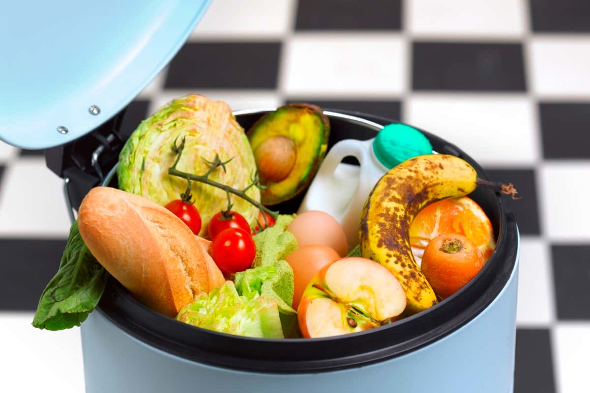 Out of date food, in kitchen bin