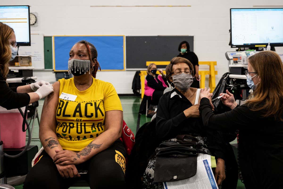 A vaccination clinic at an elementary school in Louisville, Kentucky, in April.