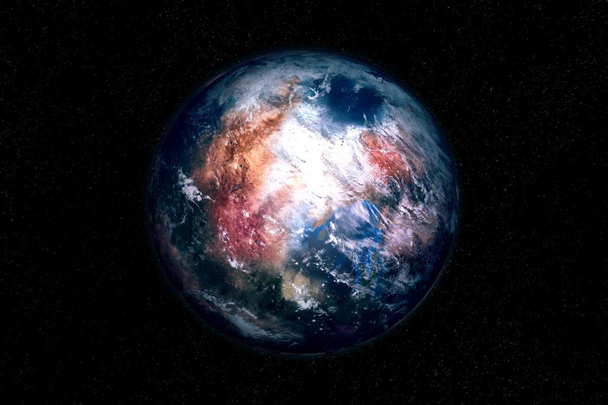 Extremely detailed and realistic high resolution 3D illustration of an earth like Exoplanet. Shot from space