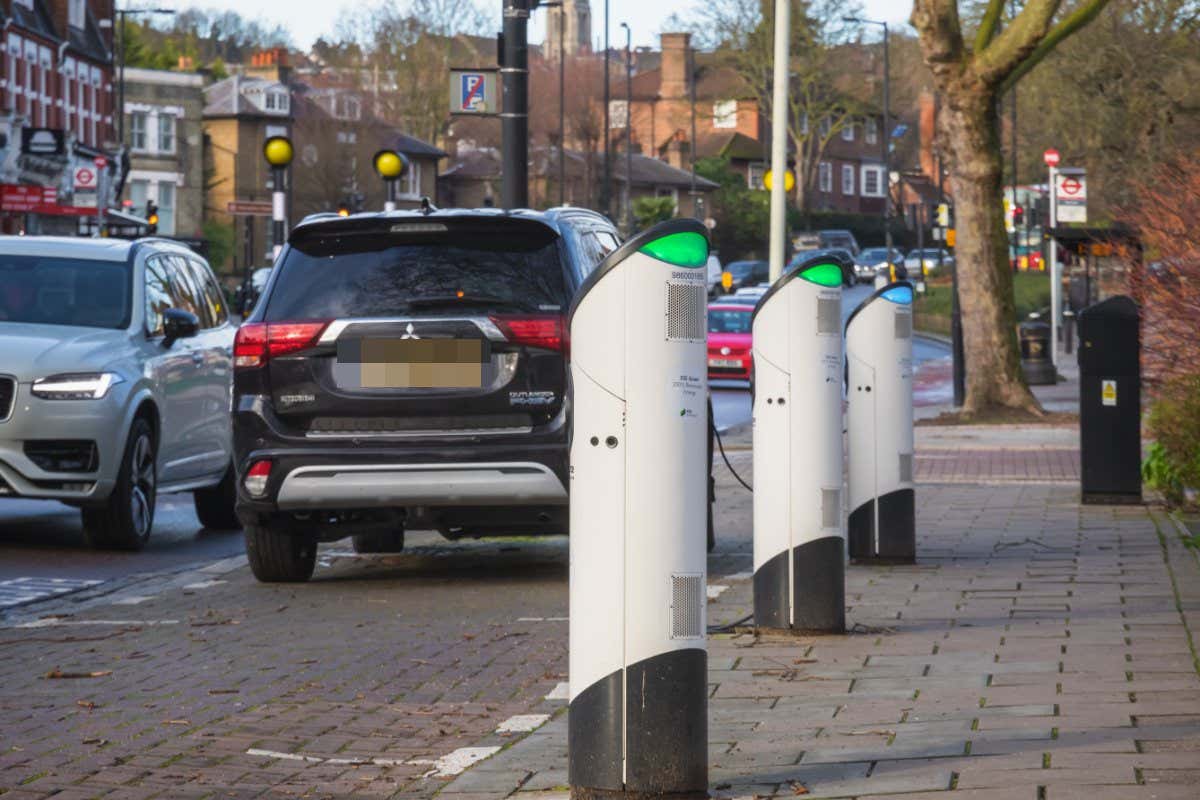 London, UK - Electric vehicle (EV) charging station in Hornsey