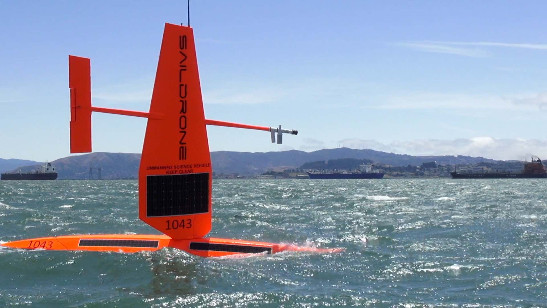 Saildrone in the water before setting off into Hurricane Sam