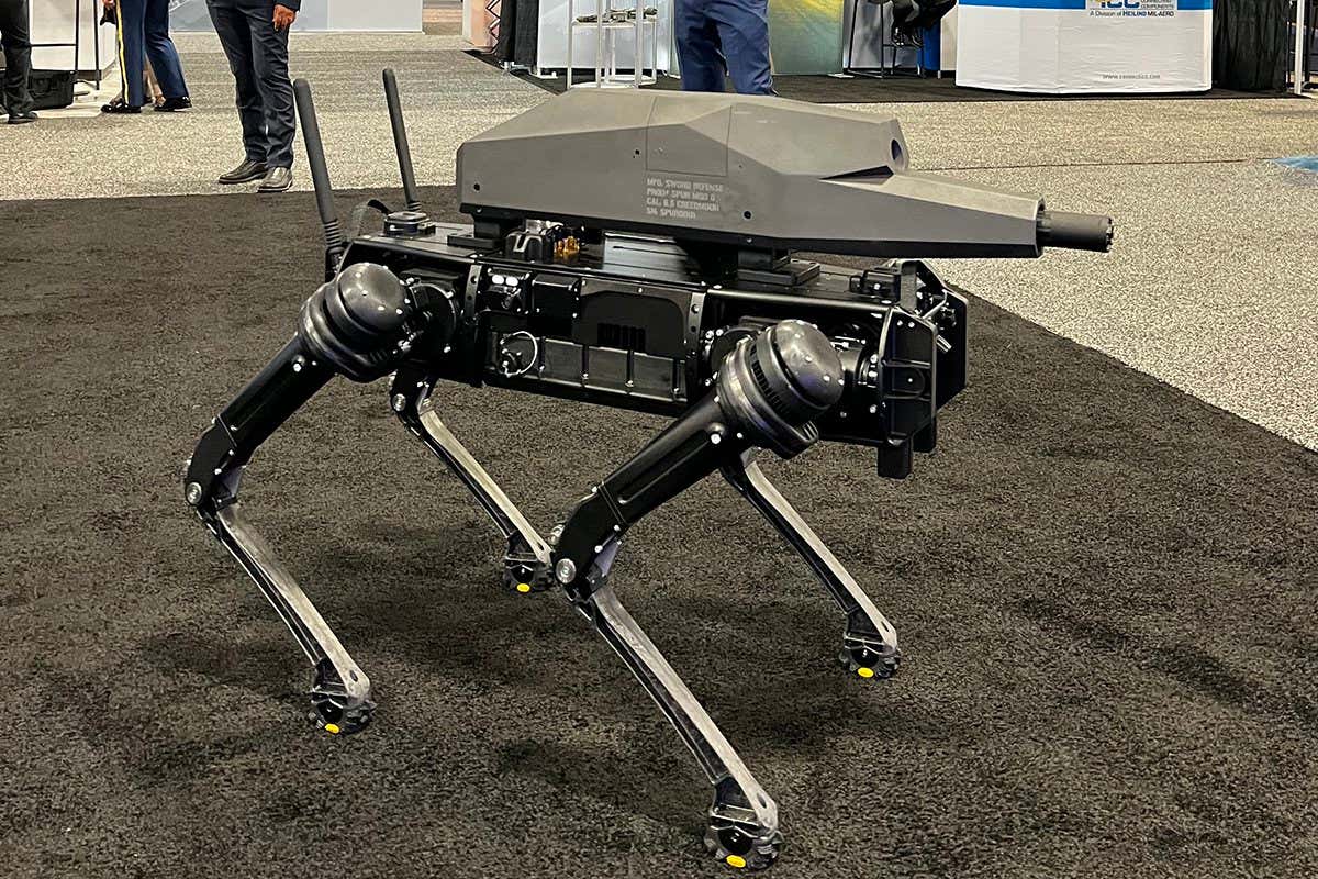 quadruped robot with a rifle