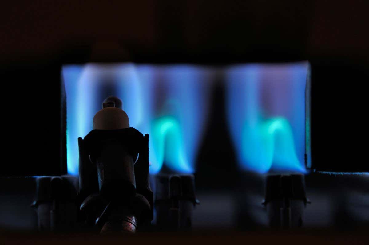 Blue gas flame of boiler