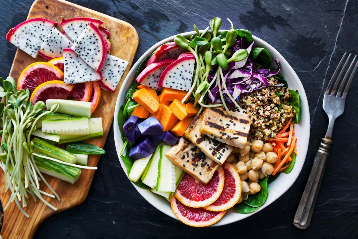 grilled tofu and dragon fruit