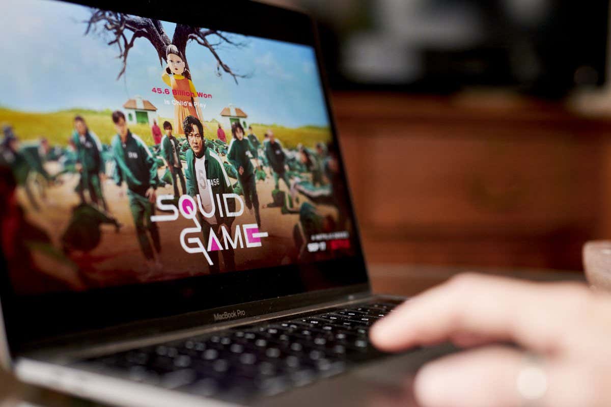The Netflix Inc. television series 'Squid Game' on a laptop computer arranged in the Brooklyn Borough of New York, U.S., on Saturday, Oct. 16, 2021. Netflix Inc. is scheduled to release earnings figures on October 19. Photographer: Gabby Jones/Bloomberg via Getty Images
