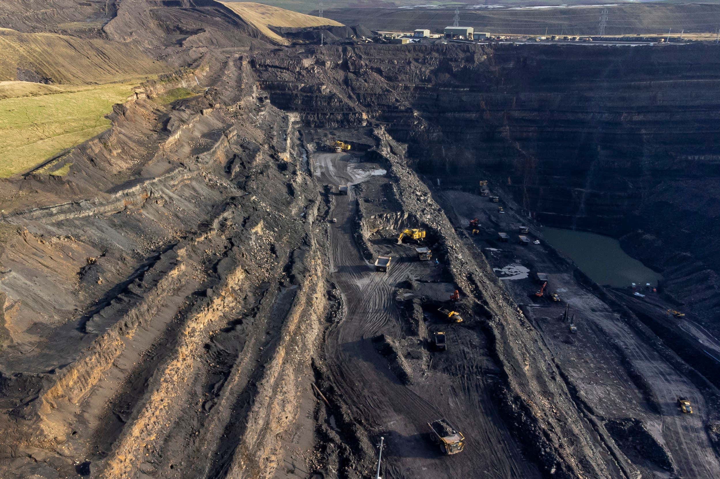 An aerial view at Ffos-y-Fran opencast coalmine