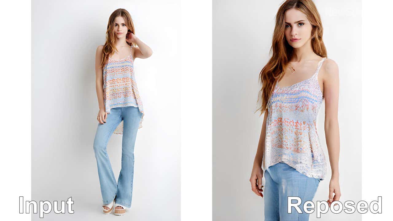 AI can change a fashion model’s pose and alter their clothes to match