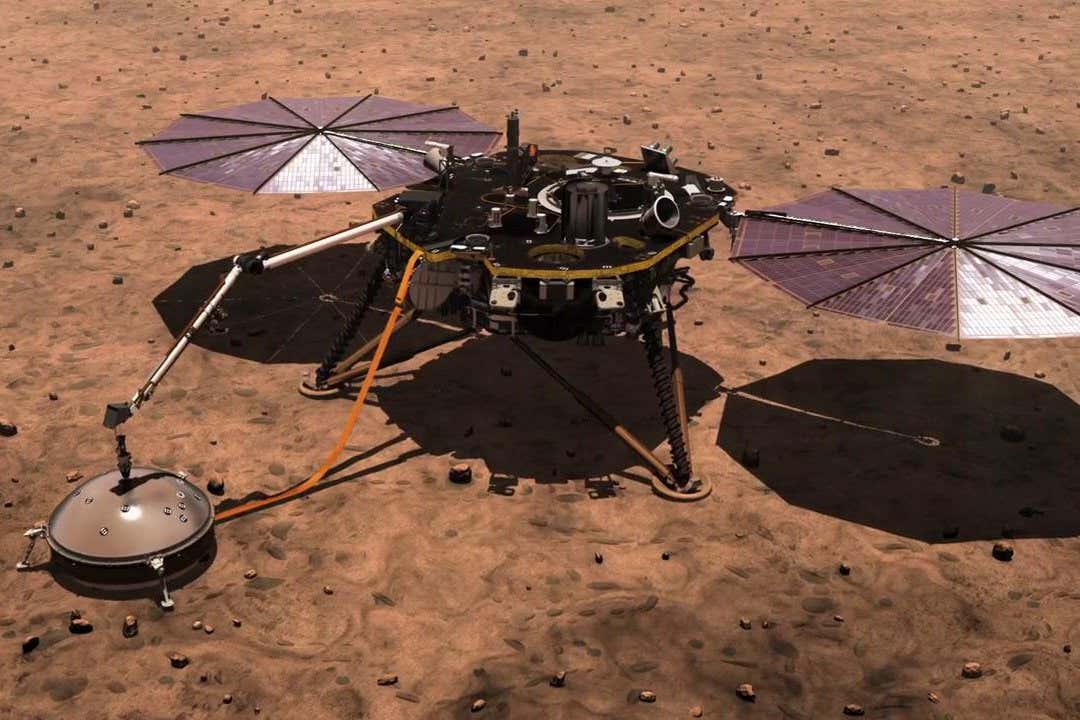 An artist's depiction of the InSight lander on Mars.