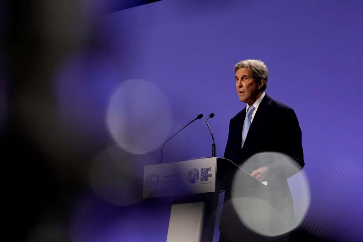 Mandatory Credit: Photo by Alberto Pezzali/AP/Shutterstock (12596765ds) John Kerry, United States Special Presidential Envoy for Climate speaks immediately after a press conference given by China's Special Envoy for Climate Change Xie Zhenhua at the COP26 U.N. Climate Summit, in Glasgow, Scotland, . The U.N. climate summit in Glasgow has entered its second week as leaders from around the world, are gathering in Scotland's biggest city, to lay out their vision for addressing the common challenge of global warming Climate COP26 summit, Glasgow, United Kingdom - 10 Nov 2021
