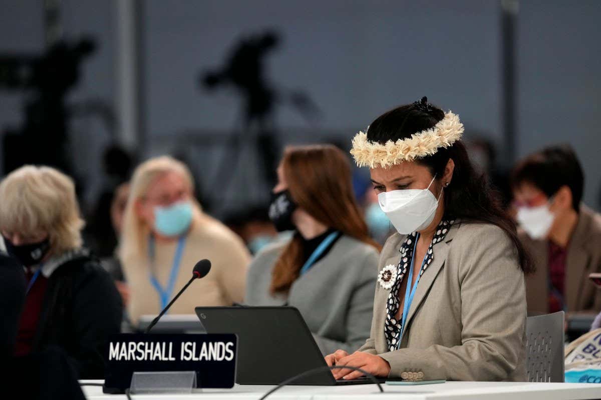 A delegate from the Marshall Islands at the COP26 summit on Thursday.