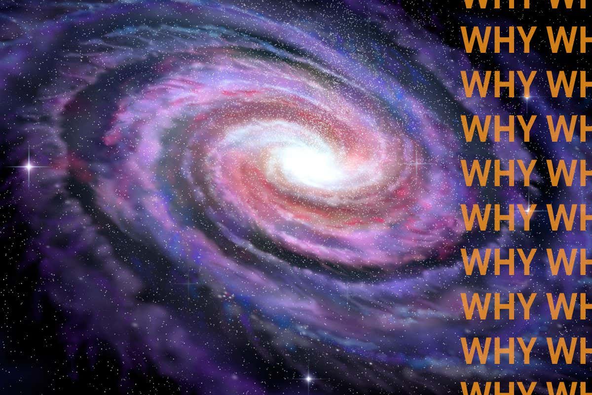 WHY is the universe just right? Spiral Galaxy in deep spcae, 3D illustration