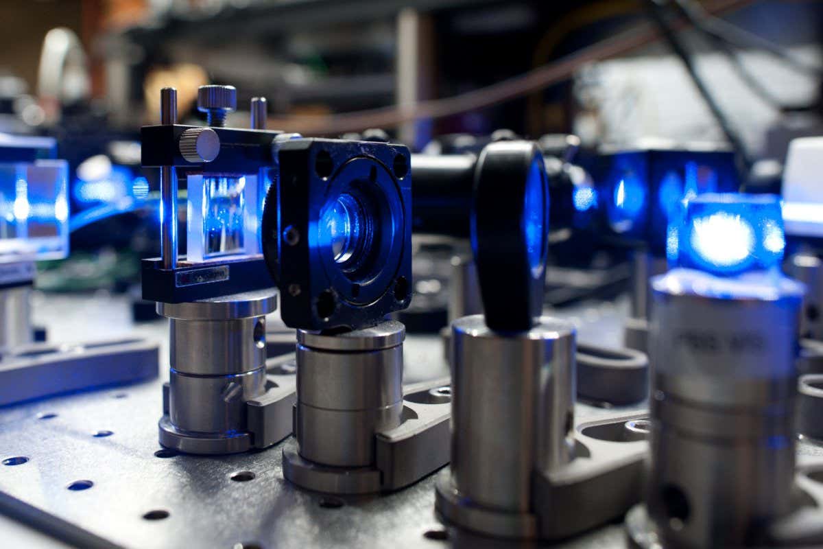 Blue laser light being used in experiment