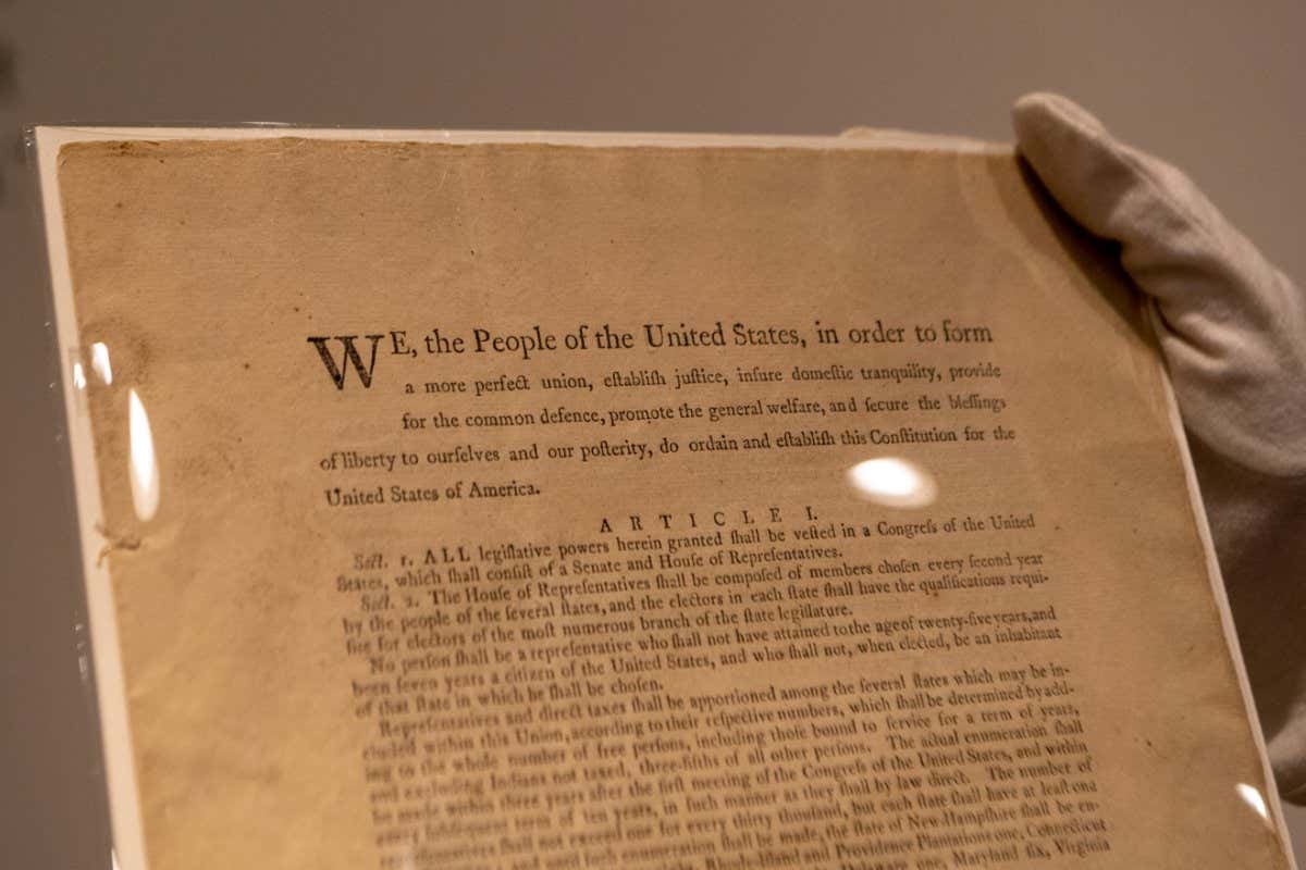 One of the rare first official copies of the US Constitution on display Sotheby's in New York