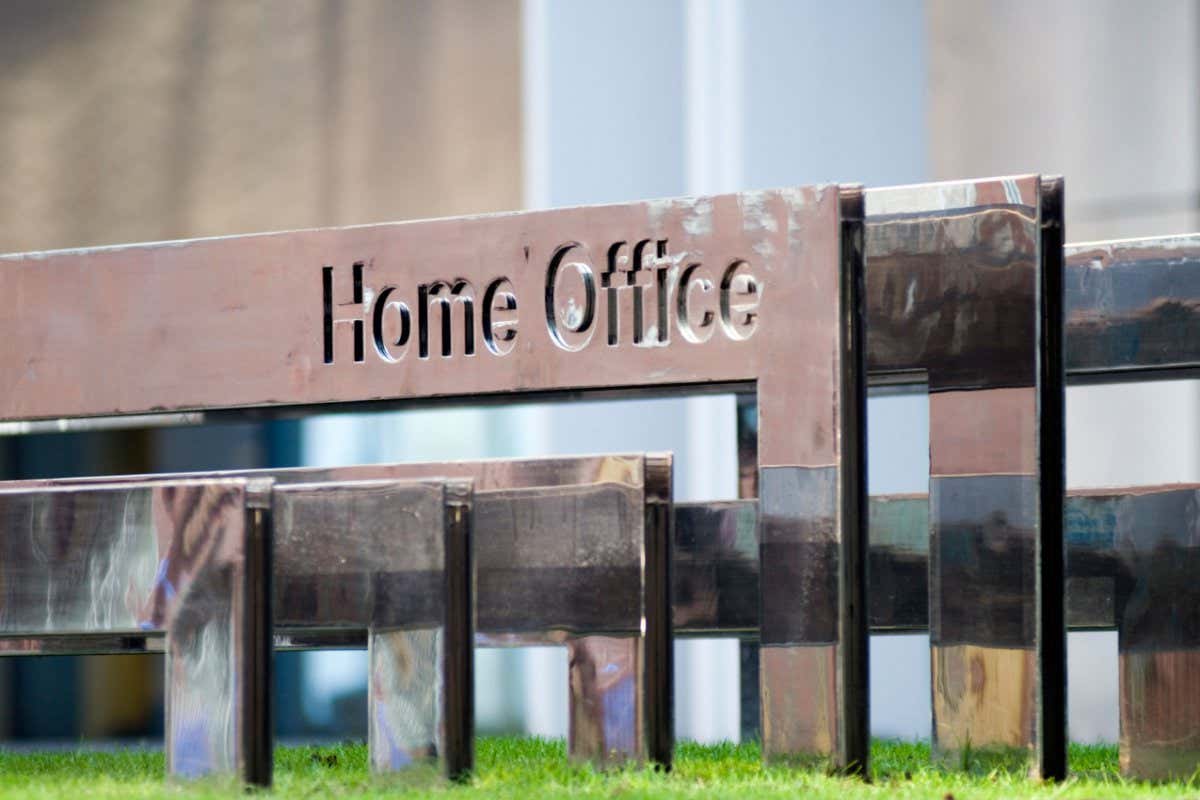 AEBFEK Sign of the Home Office government building in Central London UK