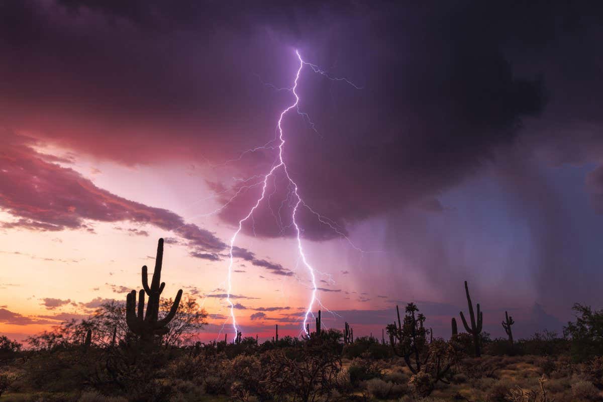 Lightning hits Florence, Arizona, during the North American monsoon in 2021