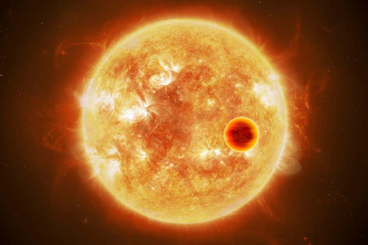 A hot planet transits in front of its parent star in this artist impression of an exoplanet system.